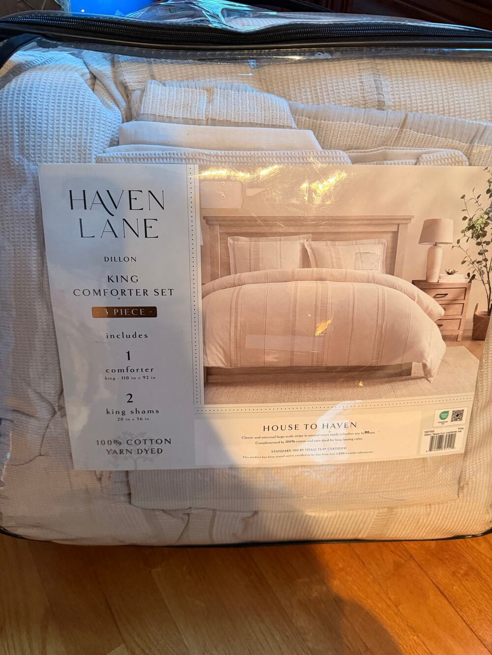 Haven Lane Dillon King 3-Piece Comforter Set – 100% Cotton – Neutral Beige/Ivory